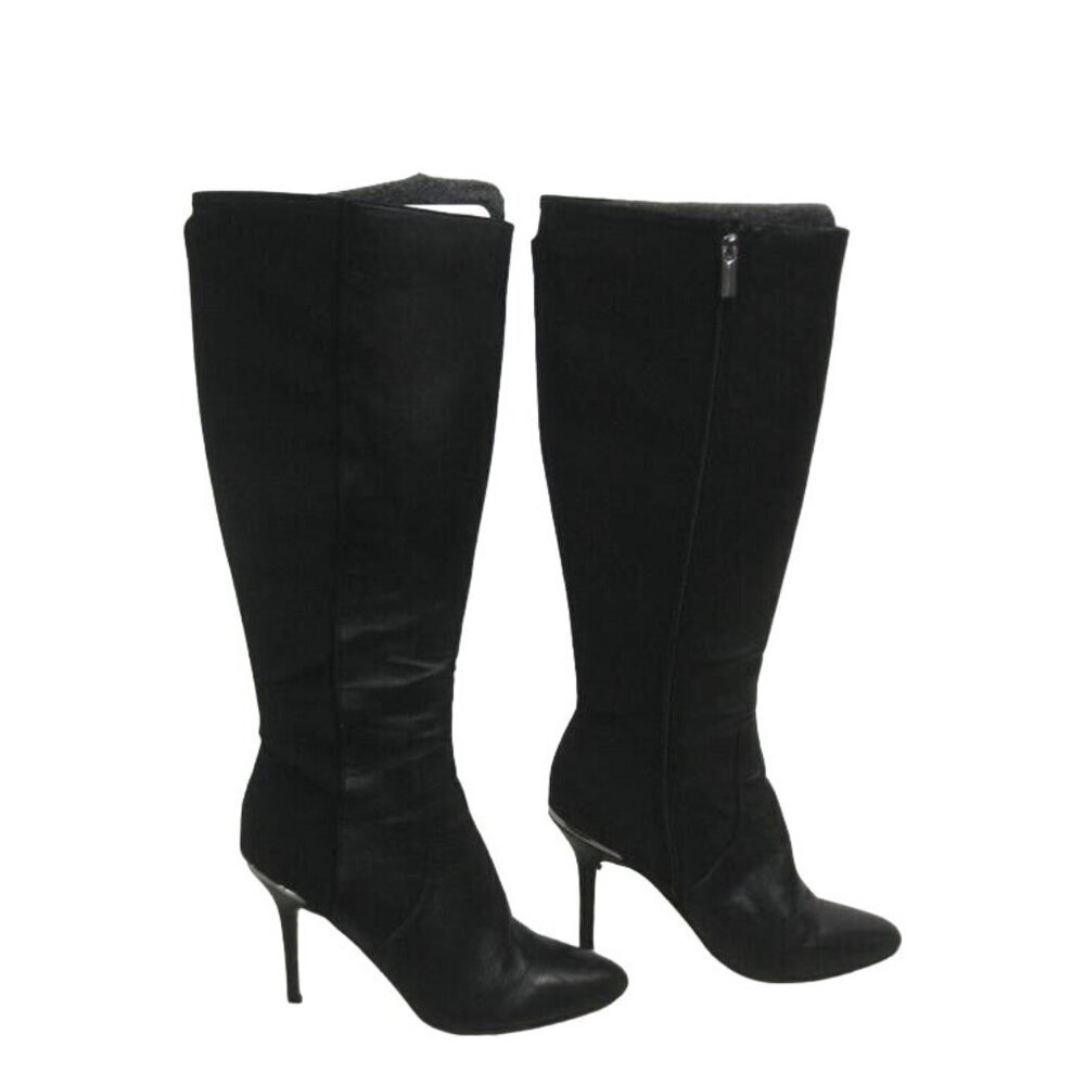 White House Black Market Black Leather Dress boots Knee High Pointed Toe Sz 8.5